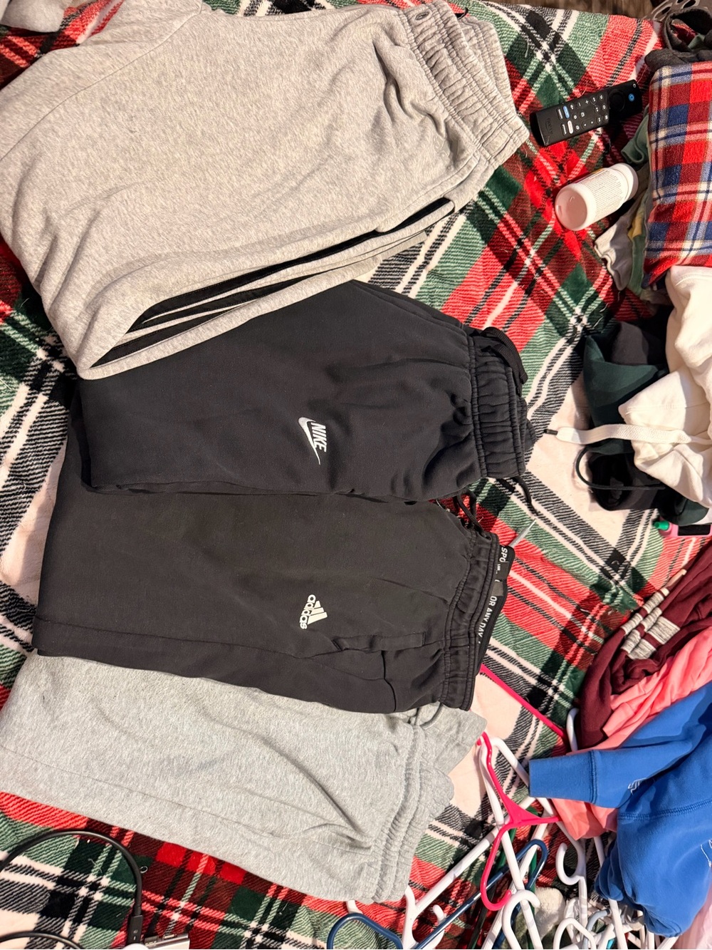 4 pair 2 Adidas 1 Nike 1 off brand Black Kids Joggers with White Logo